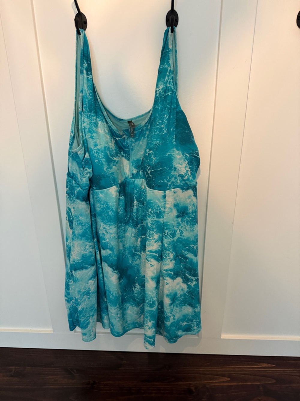 Torrid Blue Ocean-Print long swim dress one piece w/ attached shorts underneath - Picture 2 of 9